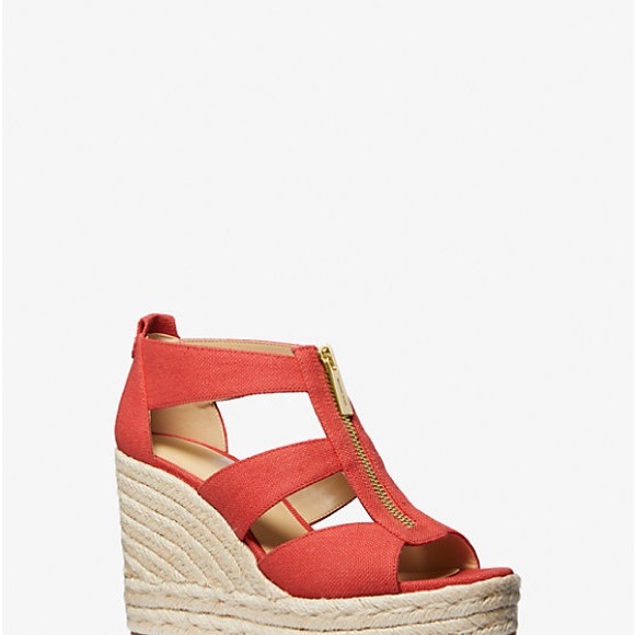 Michael Kors Shoes - Michael Kors Coral Cutout Canvas Espadrille Wedge Sandals with Gold Zip